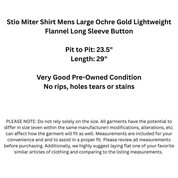 Stio Miter Shirt Mens Large Ochre Gold Lightweight Flannel Long Sleeve Button - Picture 2 of 13